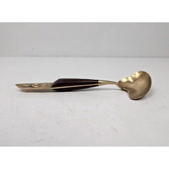 Vintage Condiment Sugar Spoon Buddha Bronze Brass Rosewood Siam Thailand 5.5” - Picture 4 of 7